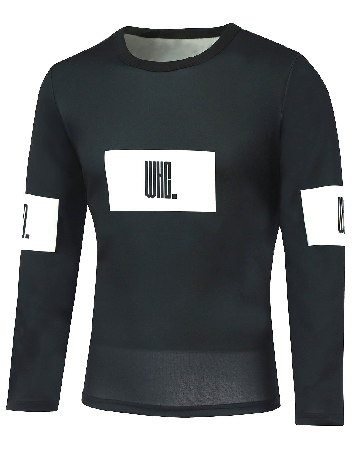 

Long Sleeve Round Neck Letter Print T-Shirt, Black