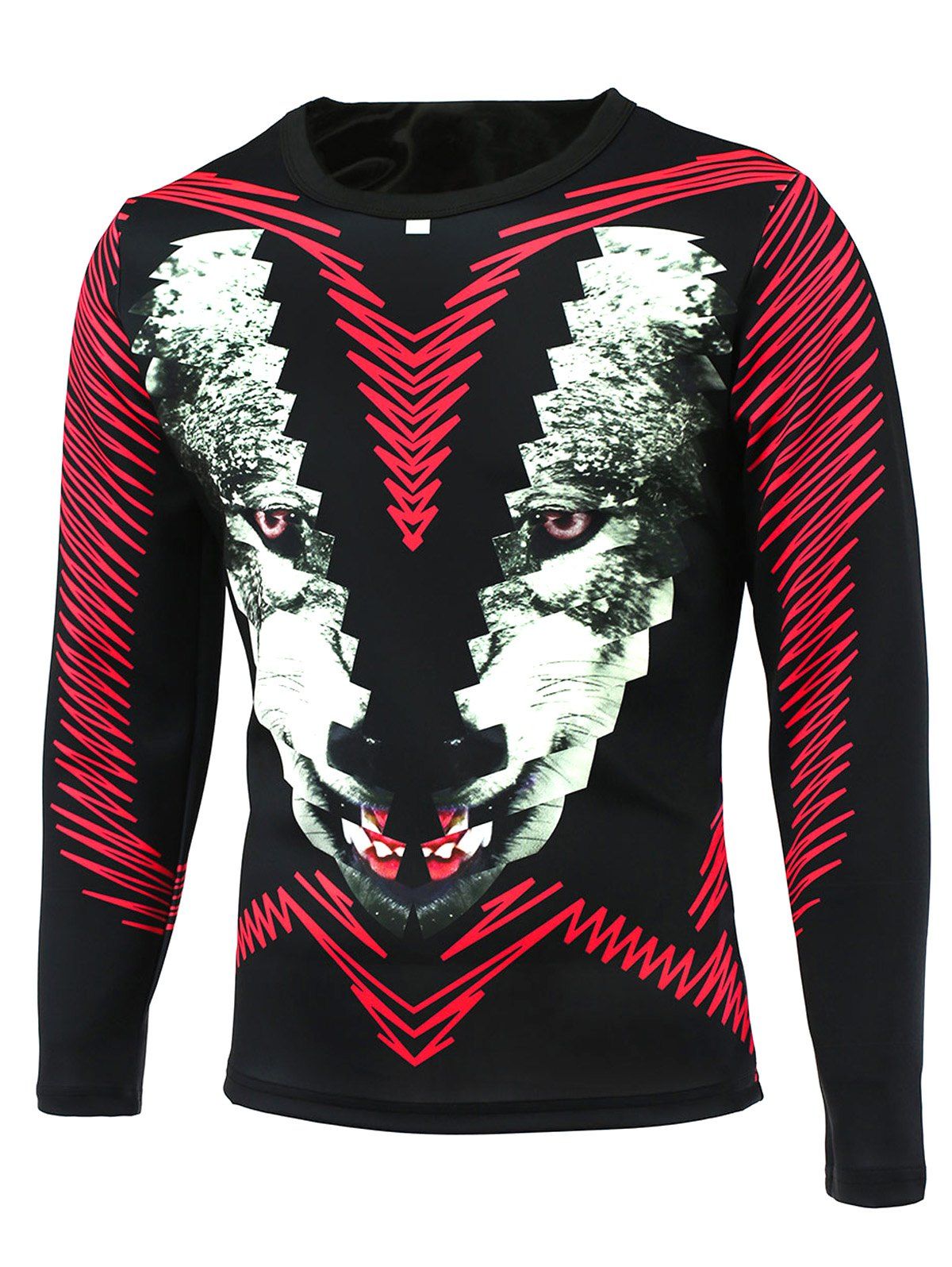 

Long Sleeve Animal Face Printed T-Shirt, Black