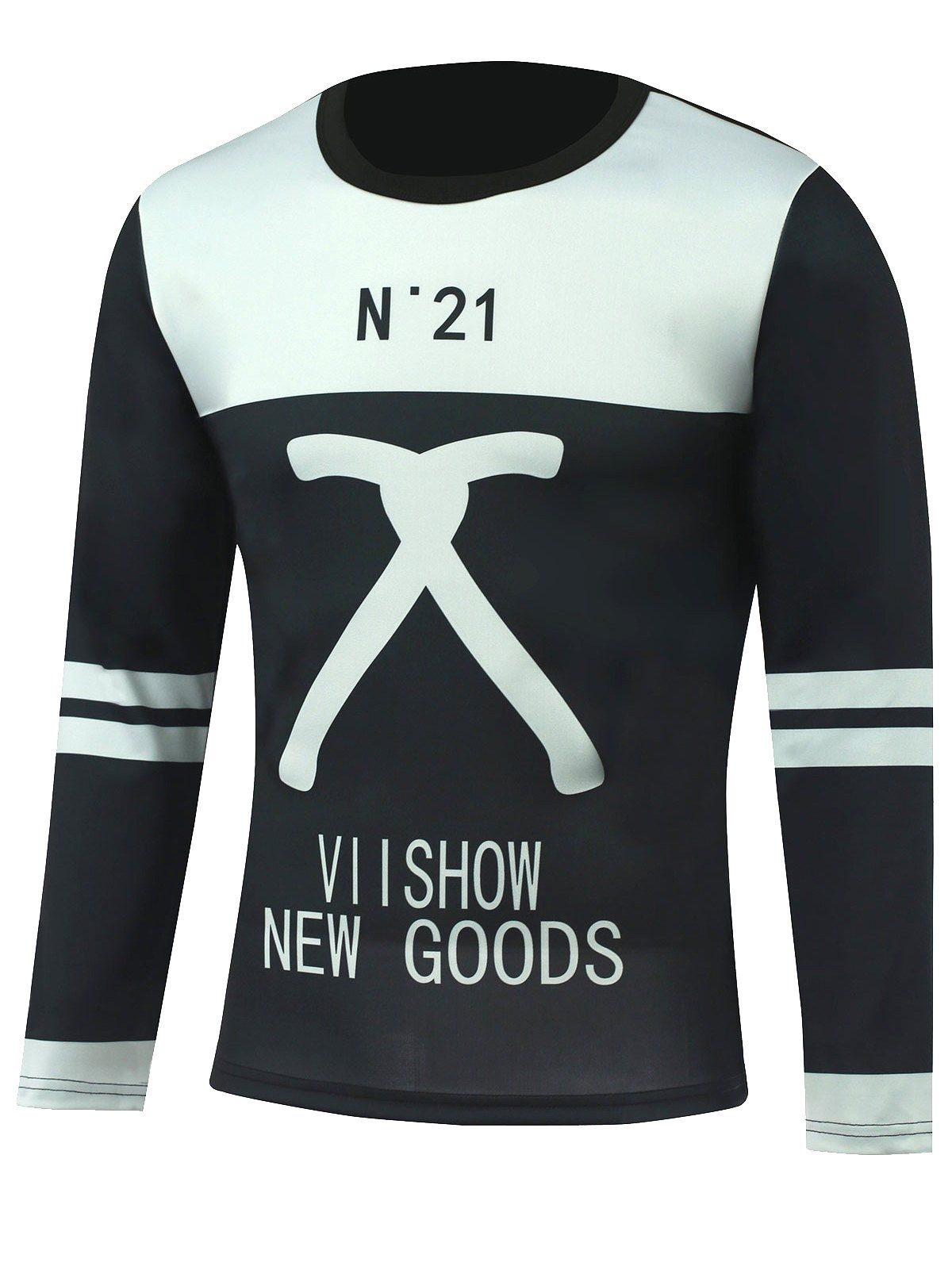 

Varsity Stripe Letter Printed Color Block T-Shirt, Black