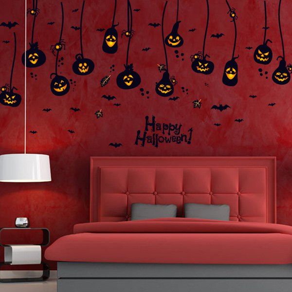Home Decor Pumpkin Lantern Halloween Wall Sticker - BLACK 