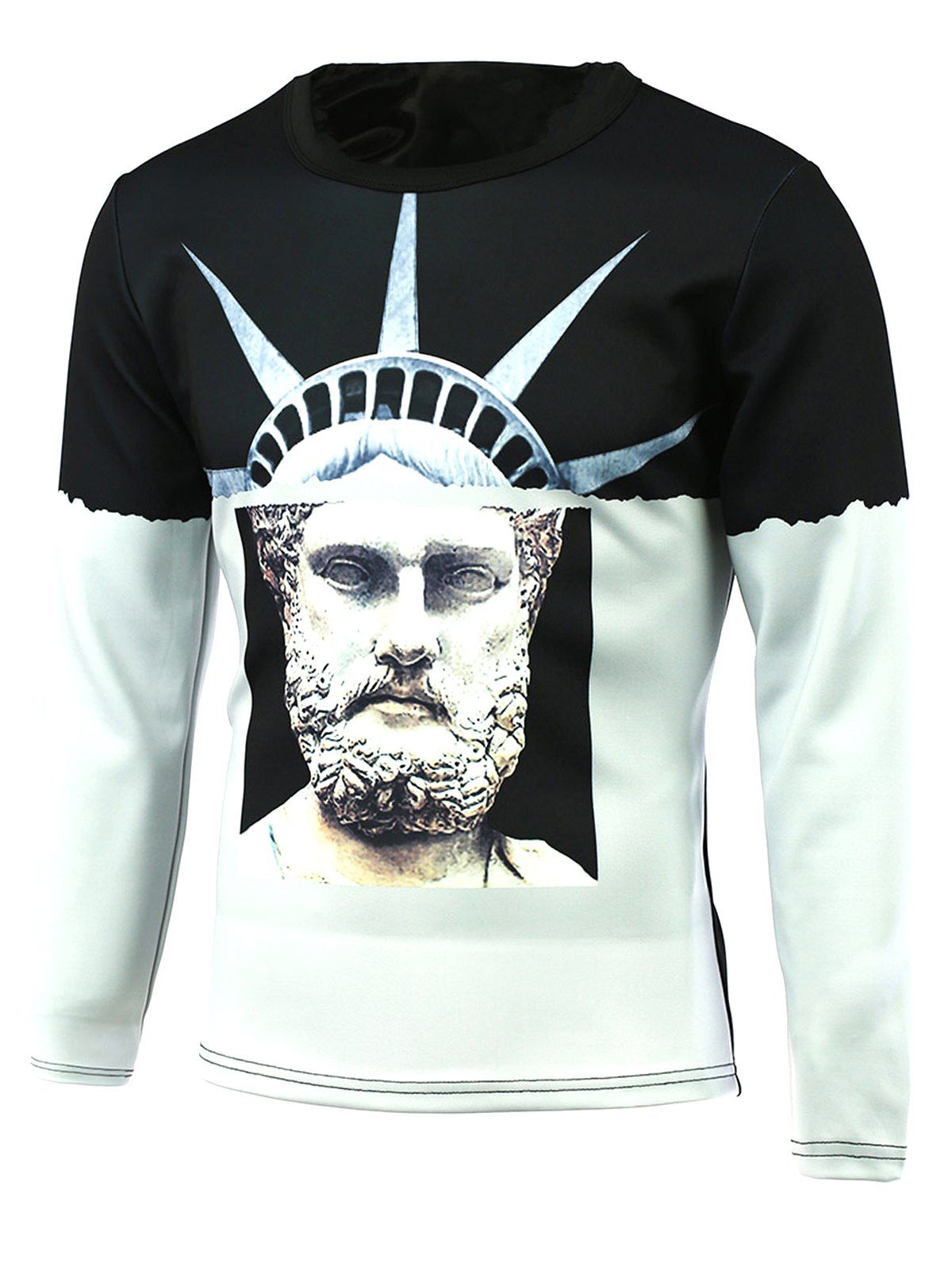 

Long Sleeve Color Splicing 3D Print T-Shirt, Black