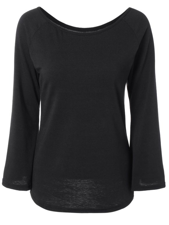 Off the Shoulder Flare manches Fitting T-shirt - Noir M