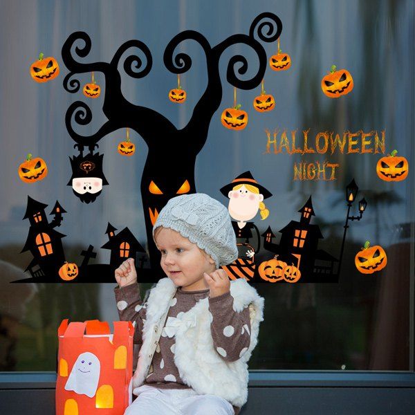 

Home Decor Pumpkin Halloween Night Room Wall Sticker, Black