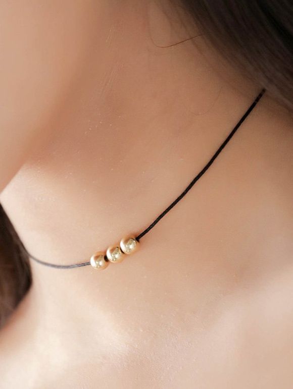 Punk Golden Beads Skinny Chokers - BLACK 