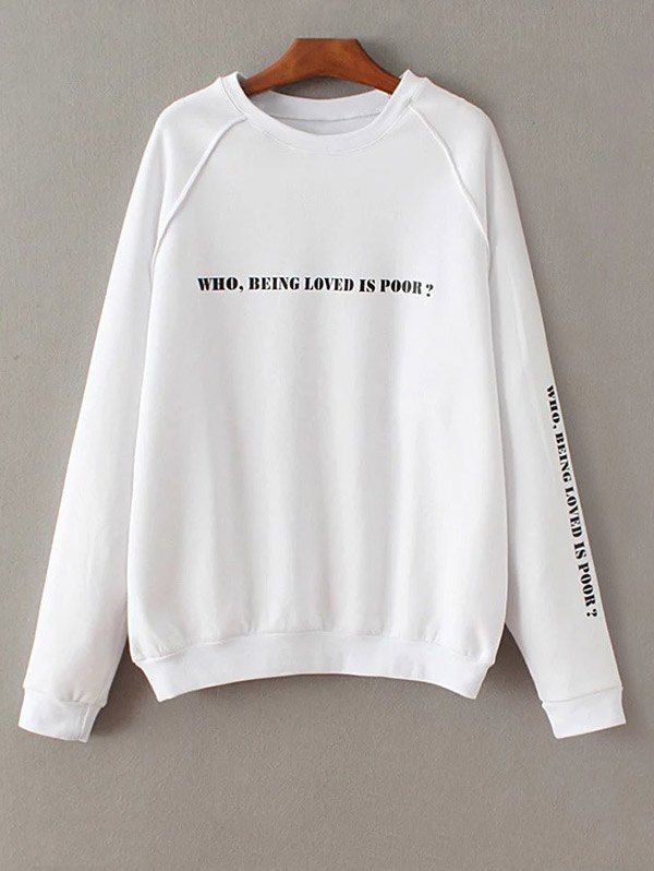 

Round Neck Raglan Sleeve Letter Print Sweatshirt, White