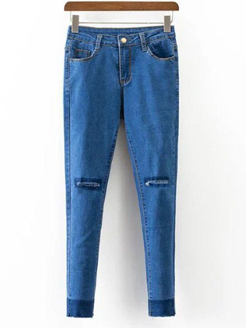 

Ripped Slimming Narrow Feet Jeans, Blue