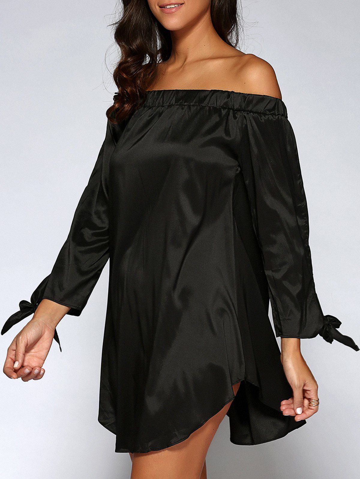 

Off The Shoulder Bowknot Slit Dress, Black