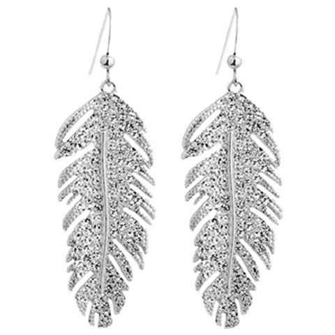 

Pair of Rhinestoned Leaf Hook Earrings, Silver