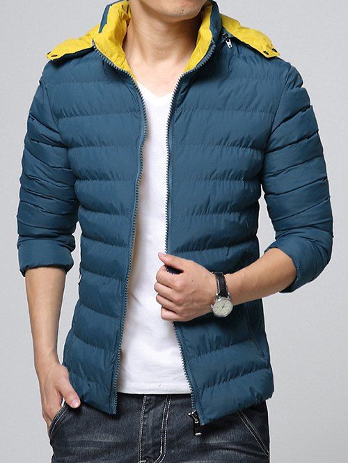 

Color Block Zip-Up Hooded Padded Jacket, Blue
