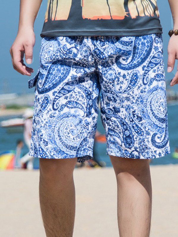 

Drawstring Waist Abstract Floral Printed Board Shorts, Blue