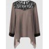 Blouse Grande Taille Asymétrique Effet en Dentelle - Kaki XL