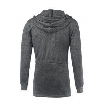 Drawstring Lengthen Hooded Long Sleeve Zip-Up Hoodie, GRAY, ONE SIZE ...