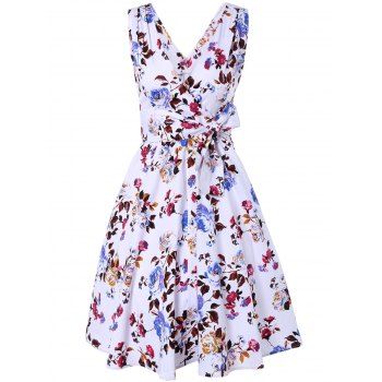 [41% OFF] 2023 Surplice Floral Swing Dress In WHITE | DressLily