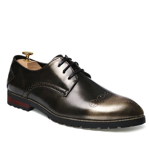 Pointed Toe Tie Up Gravure Formal Shoes - d'or 42