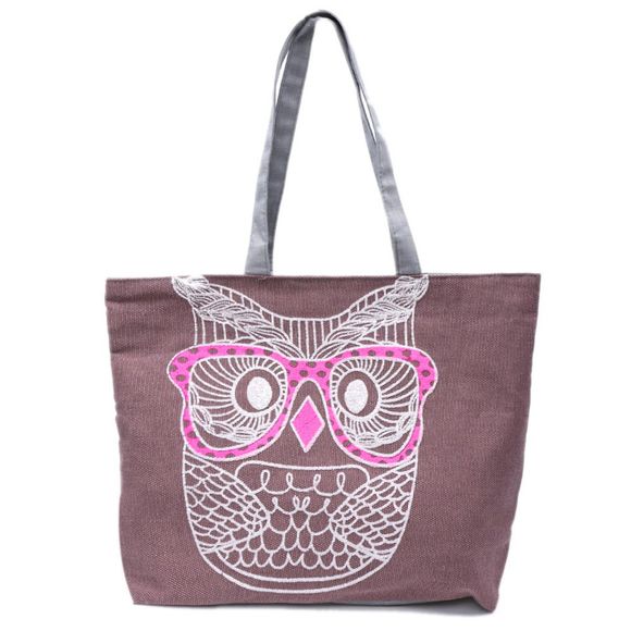 Casual Owl Pattern and Canvas Design Shoulder Bag For Women - Pourpre 