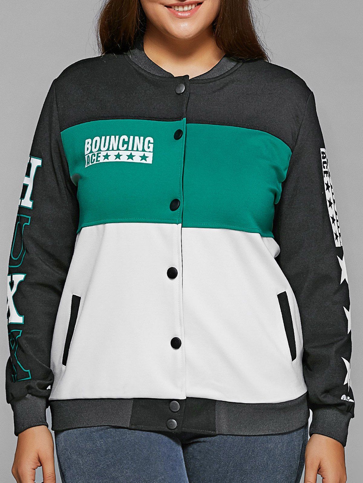 

Single-Breasted Color Block Jacket, Tiffany blue