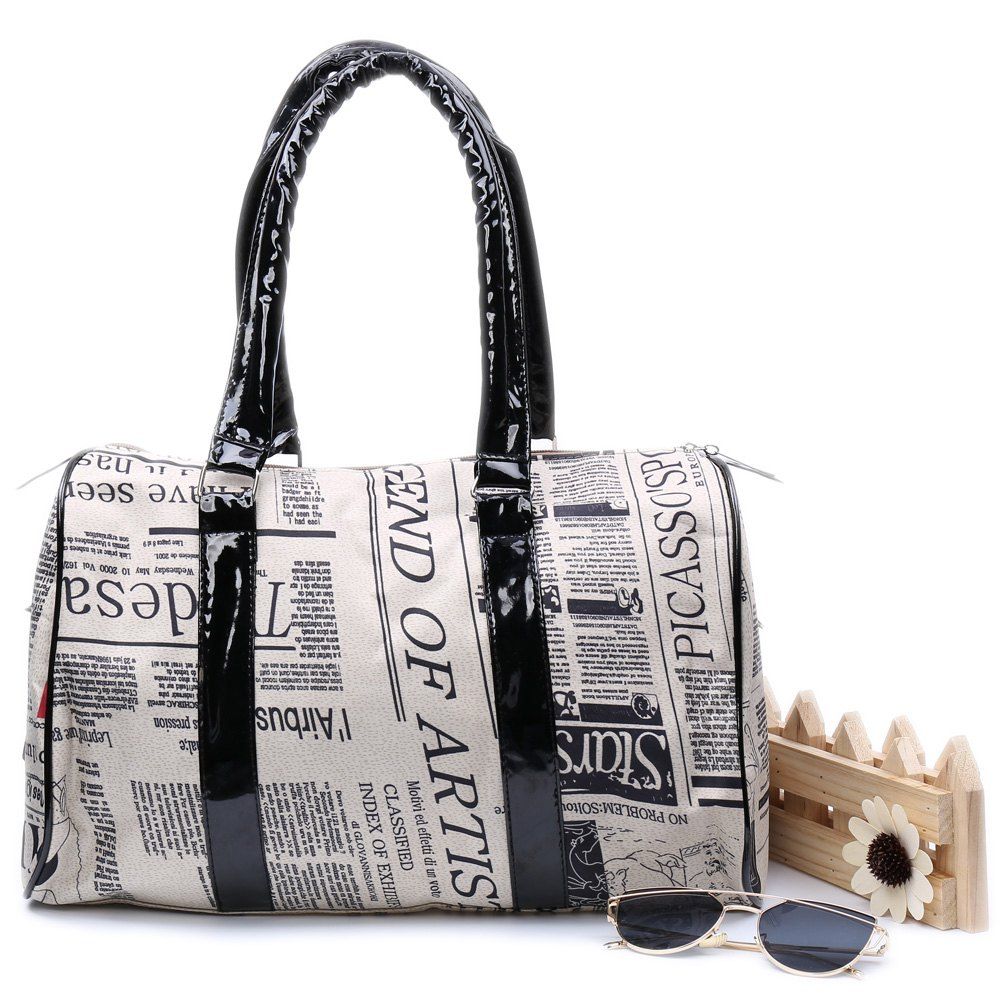 Casual Zipper Design and Newspaper Printing Handbag/Slanting Bag For Female - COLORMIX 