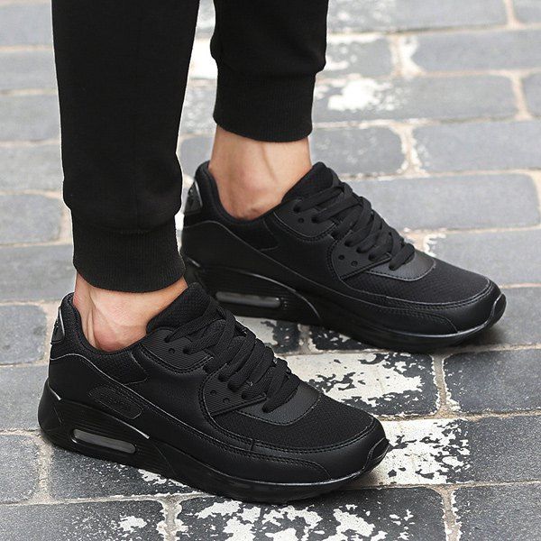 

Lace-Up Splicing Breathable Athletic Shoes, Black