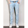 Pieds étroits Cinq-Pocket Zipper Fly Jeans Ripped - Bleu clair 34