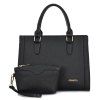 PU Cuir Métal Stitching Sac fourre-tout - Noir 