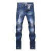 Zipper Fly Pocket Straight Leg Rivet Ripped Jeans - Bleu 34