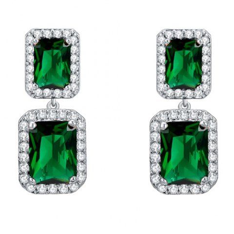 2018 Faux Emerald Layered Geometric Drop Earrings In Silver Faux Emerald Layered Geometric Drop Earrings Silver