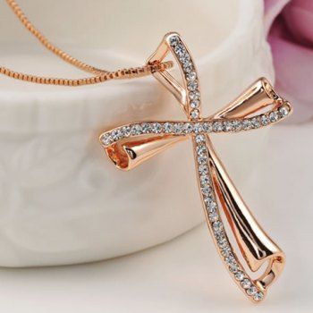 2018 Fake Crystal Oblique Cross Pendant Necklace ROSE GOLD In Necklaces Online Store. Best Ring ...