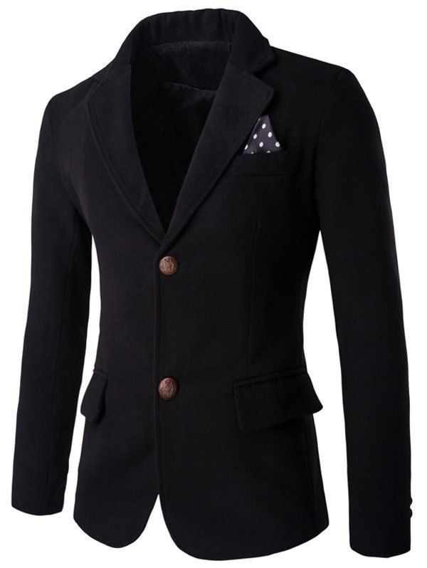 

Sleeve Button Design Breast Pocket Back Vent Woolen Blazer, Black