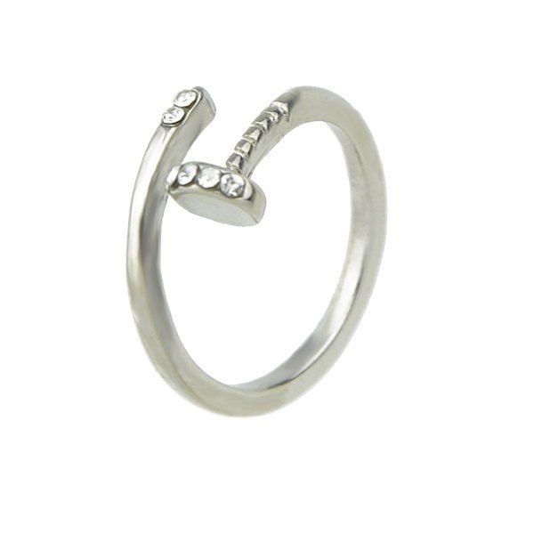 

Alloy Rhinestone Nail Shape Cuff Ring, Silver