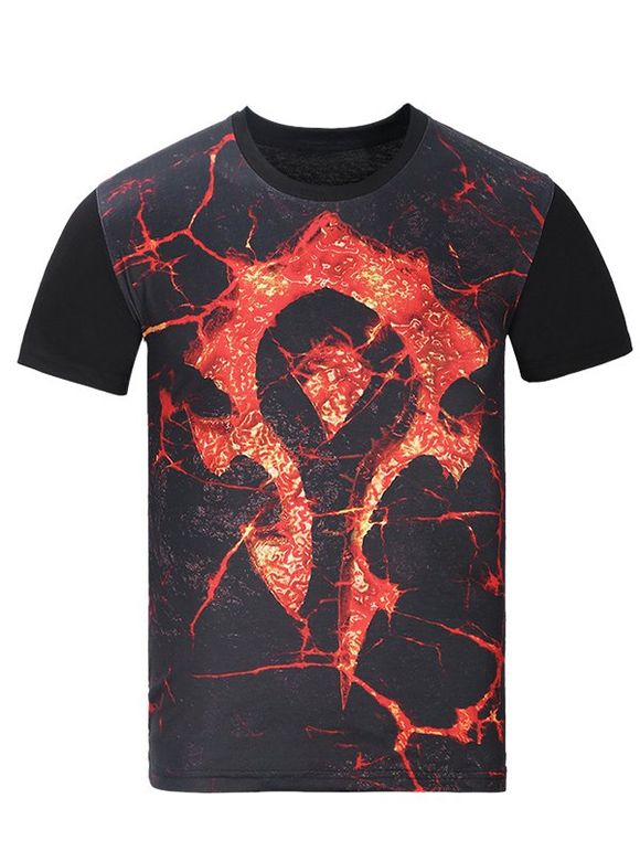 T-shirt imprimé col rond manches courtes 3D Magma - Noir S