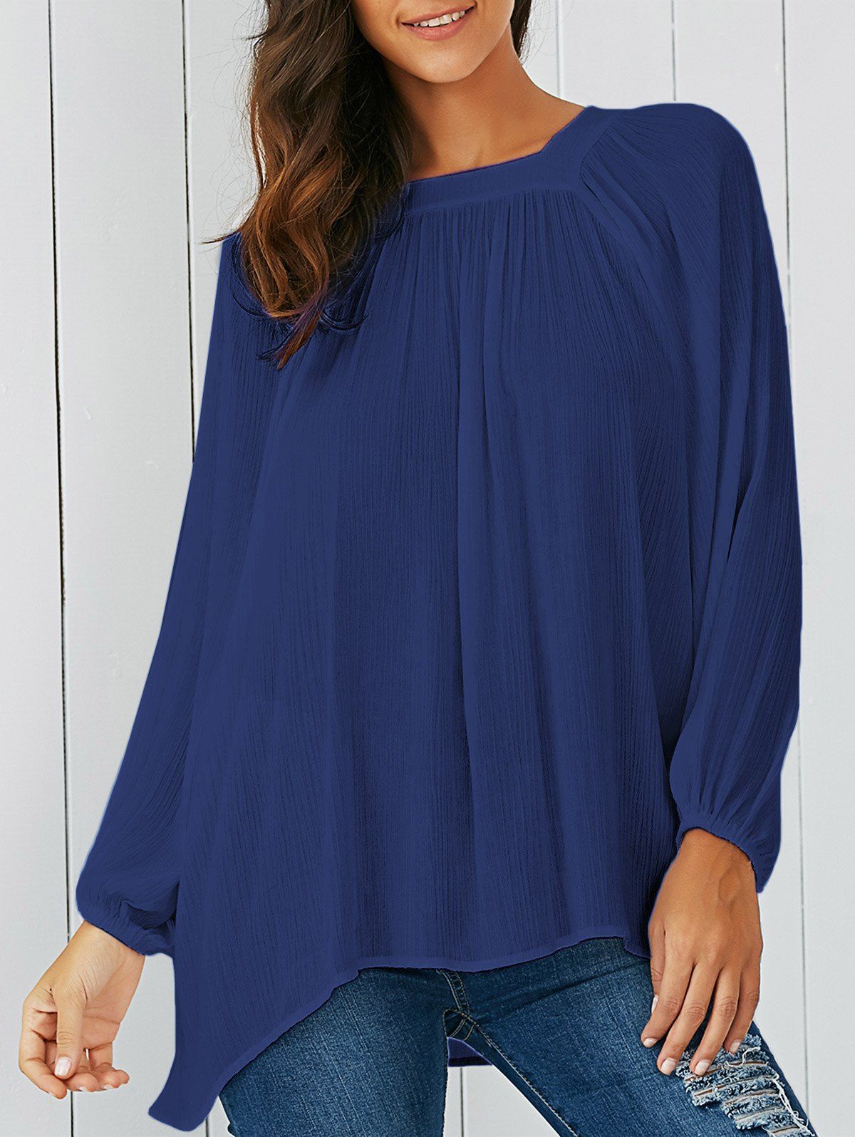 

Lantern Sleeve Smock Blouse, Deep blue