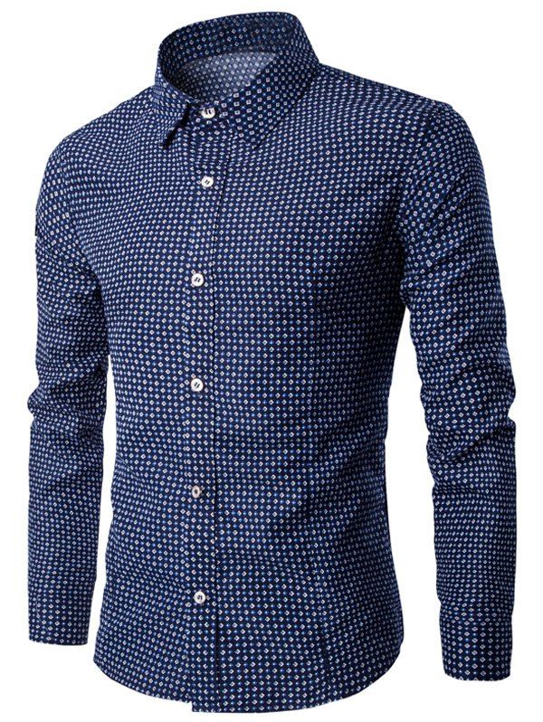 Button Up Turndown Collar Belted Printed Dress