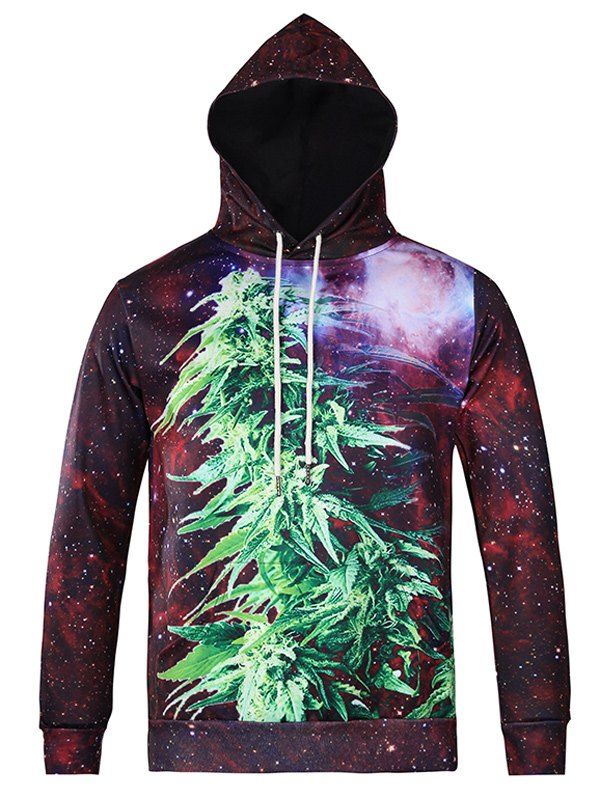 

3D Plant Printed Pullover Galaxy Hoodie, Wine red