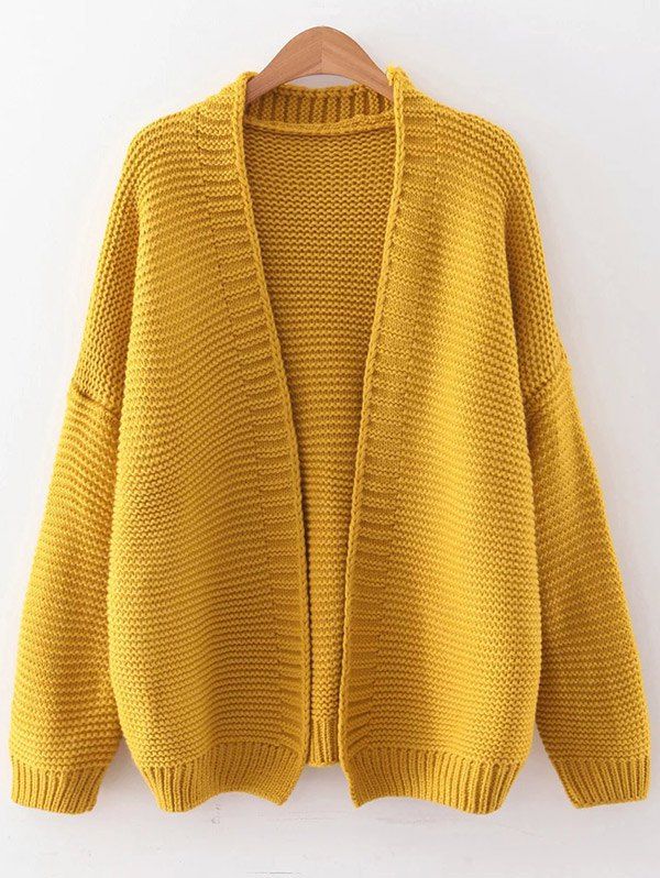 

Drop Shoulder Open Front Cardigan, Yellow