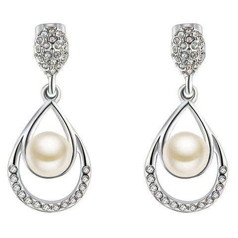 

Faux Pearl Embedded Drop Earrings, White golden