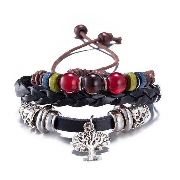 

PU Leather Life Tree Charm Bracelet, Black