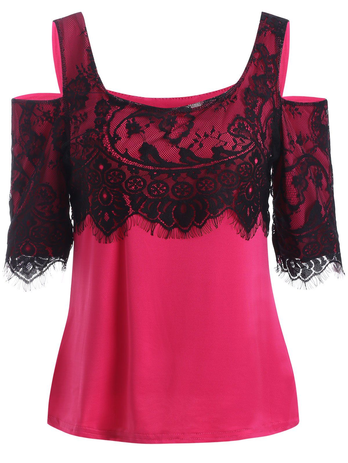 

Cold Shoulder Lace Splice T-Shirt, Rose madder