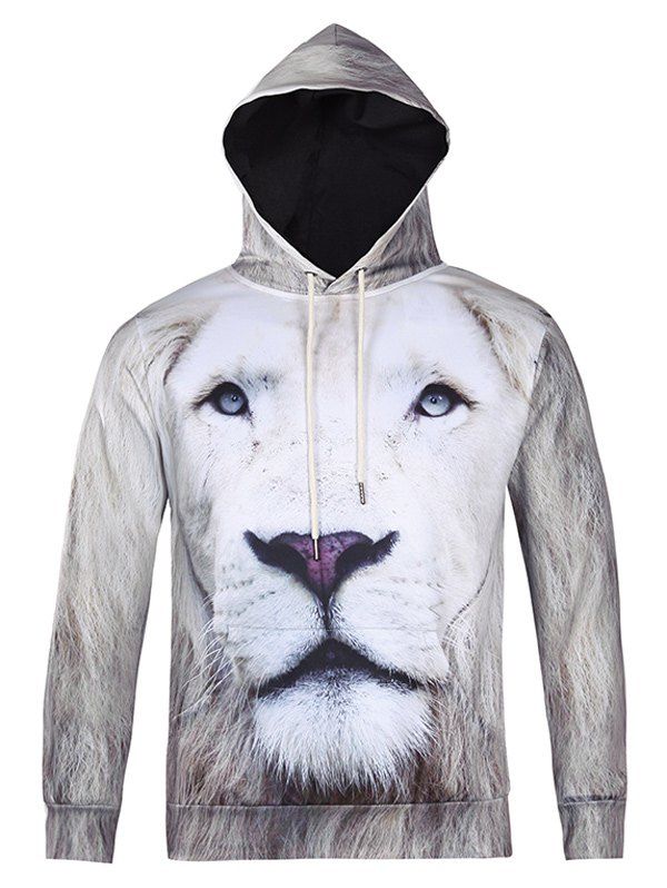 

3D All Over Lion Printed Cool Hoodie, White