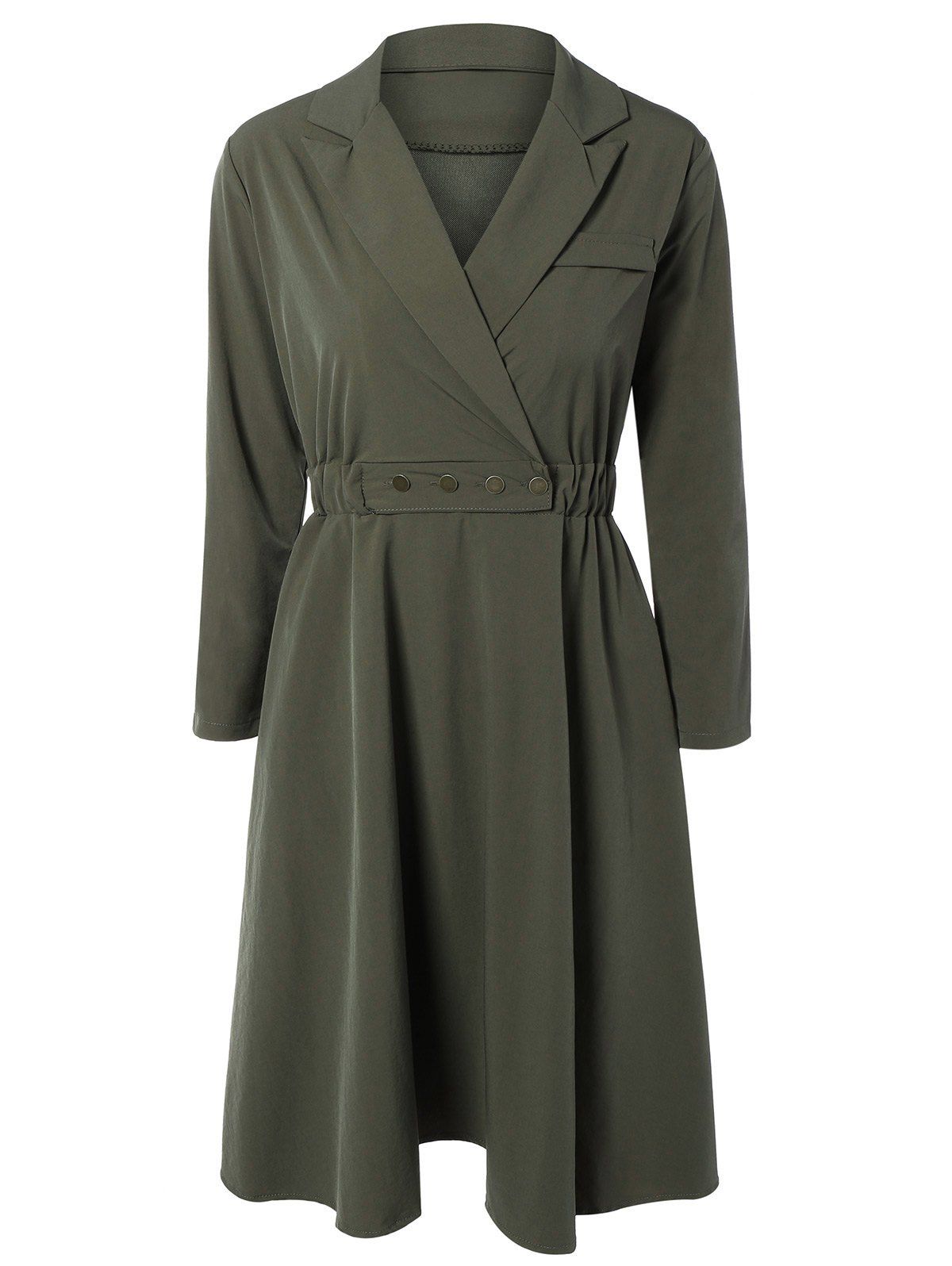 

Lapel Surplice Button Design Dress, Army green
