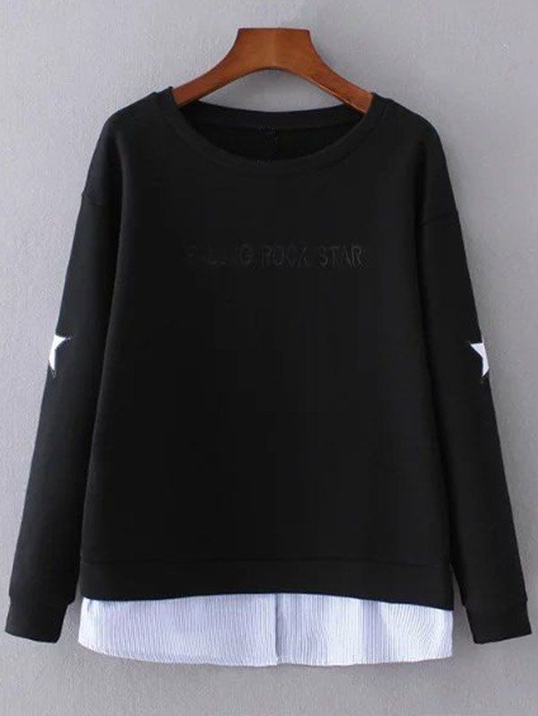 

Layered Hem Star Sweatshirt, Black