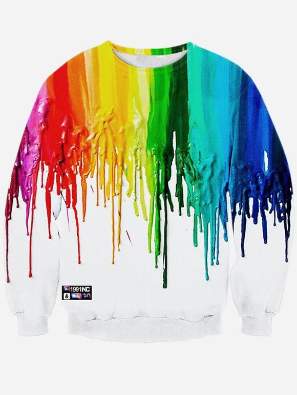 Manches longues peinture Colorful Dripping Imprimer Sweatshirt - Blanc XL