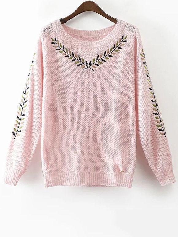 Col rond brodé Pull - Rose S