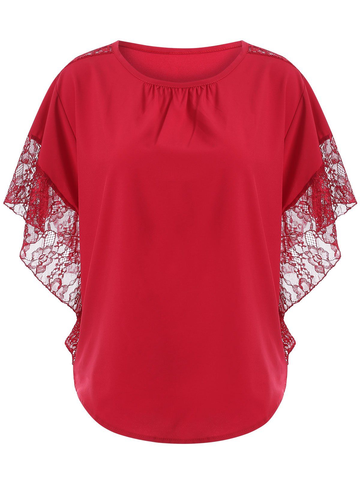 

Loose Lace Splice Hollow Out Blouse, Deep red