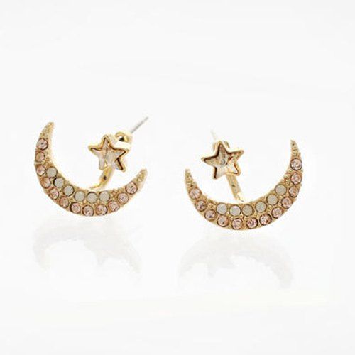 

Moon Star Rhinestone Stud Earrings, Pink