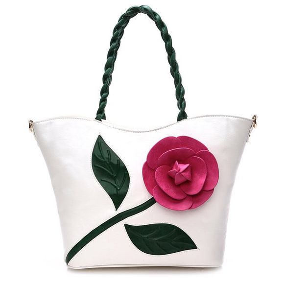 Sac à Bandoulière avec Épissure Rose de Couleur Motif Couture - Blanc 