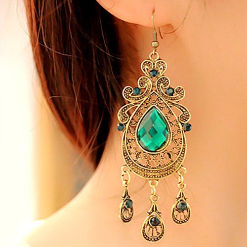 

Faux Crystal Teardrop Drop Earrings, Green