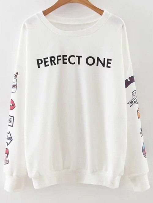 

Print Sleeve Pullover Sweatshirt, White