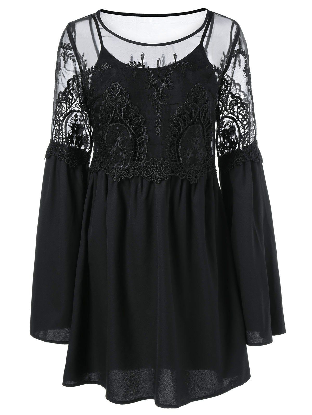 [17% OFF] 2021 Sheer Lace Patchwork Dress And Tank Top In BLACK | DressLily