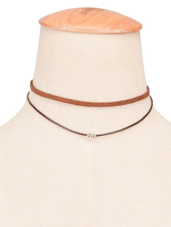 

Faux Leather Rope Layered Beaded Choker, Brown