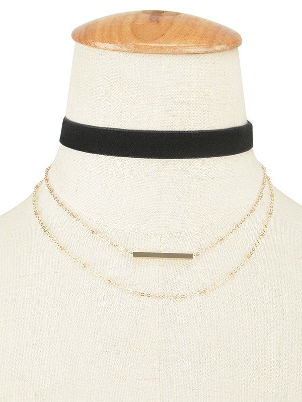 

Velvet Layered Bar Pendant Choker Necklace, Black